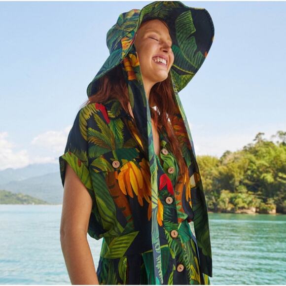 Farm Rio Cocoa Forest Jumpsuit Romper Size: Large Tropical Beach Vacation - Picture 11 of 11